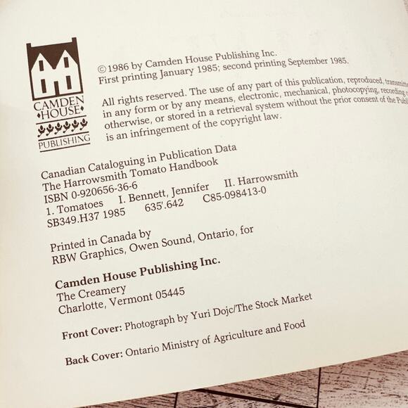 Harrowsmith Tomato Handbook - Jennifer Bennet - Gardening Book - Vtg 1986 - Picture 6 of 13